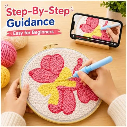 Pink Puppy Punch Needle kit for Beginners Adults, with Embroidery Hoop - Image 3