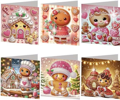 FRANDEK 6pcs Pink Gingerbread Men Diamond Art Painting Greeting Cards, Handmade DIY Gem Art Kit with Rhinestones, Diamond Dots Postcards for Birthdays, Holiday Thoughtful Gift for Adults by FRANDEK