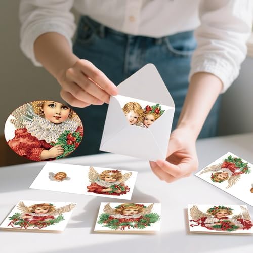 jinglinhh 6pcs Christmas Angel Girl Diamond Art Painting Greeting Cards with Envelopes, DIY Card Making Kits for Adults, Diamond Art Postcards Christmas Cards Craft Gifts - Image 7