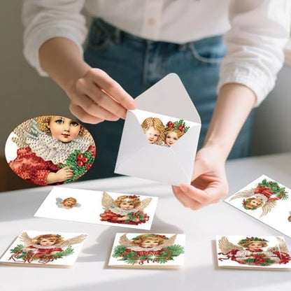 jinglinhh 6pcs Christmas Angel Girl Diamond Art Painting Greeting Cards with Envelopes, DIY Card Making Kits for Adults, Diamond Art Postcards Christmas Cards Craft Gifts - Image 7