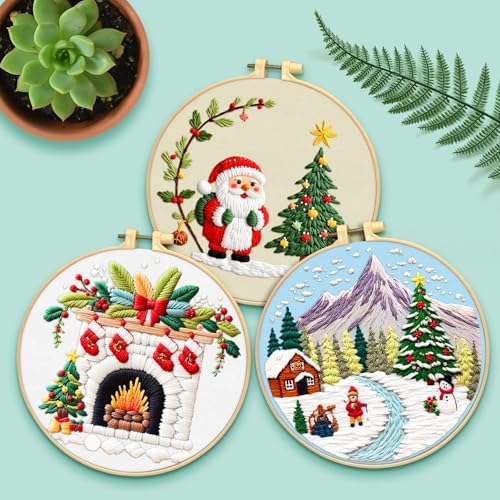 ERKOON Embroidery Kit for Beginners, 5 Sets Christmas Cross Stitch Set for Adults Include Embroidery Cloth Hoops Threads for Craft Lover Hand Stitch with Skill Techniques (Christmas#1) - Image 6