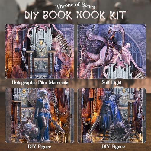 MiniCity Throne of Bones Book Nook Kit, DIY Wooden Bookshelf Model with LED - Image 3