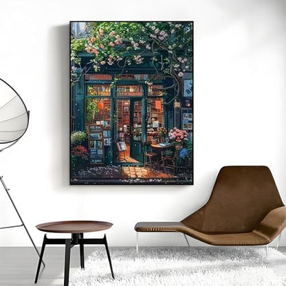 OJTOYART Paint by Numbers Kit for Adults,Bookstore Painting by Numbers for Beginner, DIY Acrylic Watercolor Oil Colorful Painting by Number Without Frame for Home Wall Decor 16 x 20 inch - Image 4