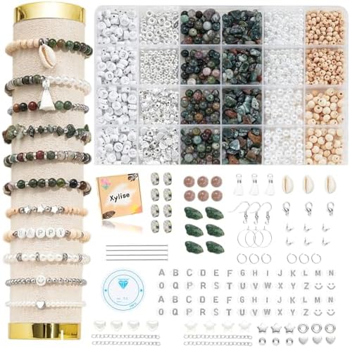Xyliise Bracelet Making Kit Natürliche Perlen Set for Adults Beads for Bracelets Silver Jewelry Making Supplies DIY Jewelry Necklace Earrings (CZ006-Agate) by Unknown