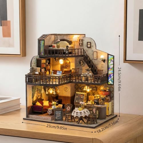 DIY Miniature House Kit, Fairy Dollhouse for Adults to Build, Mini Home Building Kit with Wooden Furniture & LED Lights,Garden Detials, Gift for Family and Friends (Fortunate Encounter Café) - Image 2