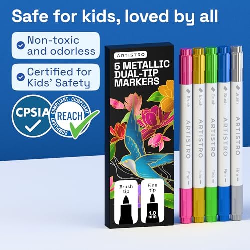 ARTISTRO 5 Metallic Dual-Tip Acrylic Paint Marker Pens for Drawing - Image 7