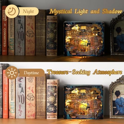 Book Nook Kit – 3D Wooden Puzzle with Interactive LED Lights, DIY Miniature Decor for Adults & Teens, Enchanting Storytelling Bookshelf Insert（Pirate Bay） - Image 6