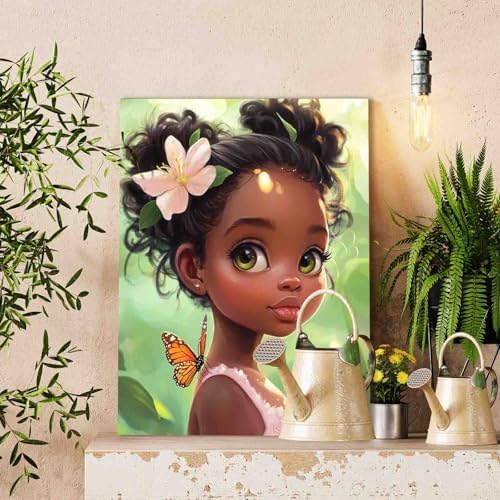DIY Paint by Numbers for Adults Black Girl Painting Acrylic Paint DIY Digital Oil Painting Cute Little Girl Painting Kits African American Canvas Art Living Room Decor 16x20 Inch（Without Frame ） - Image 3