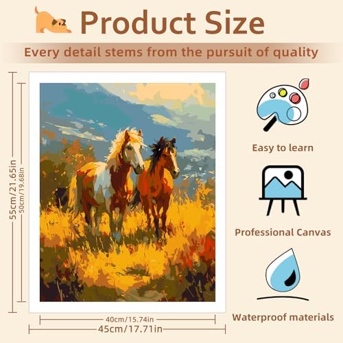 Reivworl Horse Paint by Numbers Kit for Adults Beginner 16×20 inch - Image 4