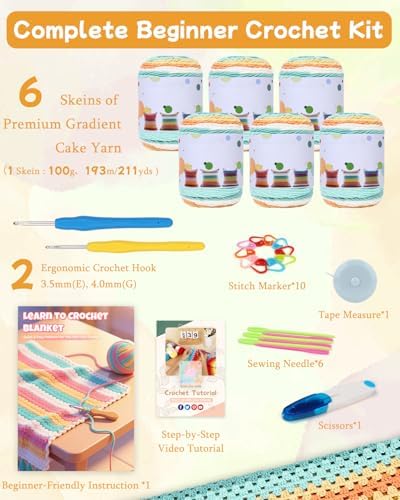 Aeelike Crochet Kit for Beginners,Knitting a Blanket with Cake Yarn - Image 2