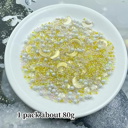 Assorted Glass Beads for Jewelry Making Multi Size Colors Glass Star Moon Seed Pearl Spacer Beads for Bracelets Necklace Earring Making(White Champagne Yellow) - Image 2