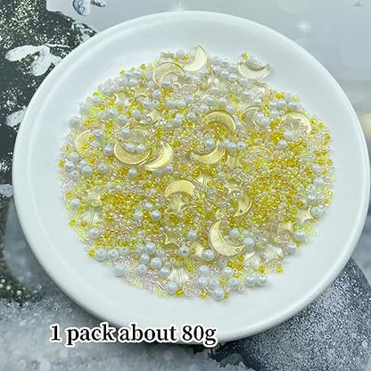 Assorted Glass Beads for Jewelry Making Multi Size Colors Glass Star Moon Seed Pearl Spacer Beads for Bracelets Necklace Earring Making(White Champagne Yellow) - Image 2