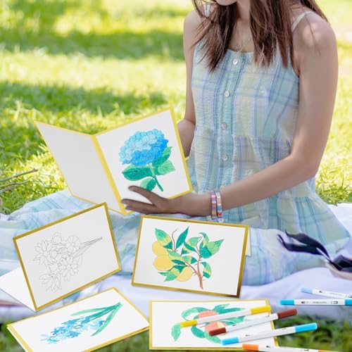 Motiskyy 24 Pack Watercolor Painted Flowers Greeting Cards to Paint Set for Teachers Students Thank You Notes DIY Card Customizable Teens with Envelopes 24 Marker Pens Gold Foil Blank Gift Cards - Image 6