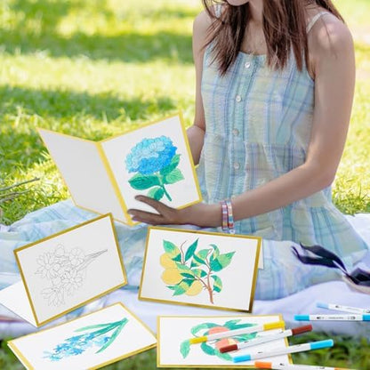 Motiskyy 24 Pack Watercolor Painted Flowers Greeting Cards to Paint Set for Teachers Students Thank You Notes DIY Card Customizable Teens with Envelopes 24 Marker Pens Gold Foil Blank Gift Cards - Image 6