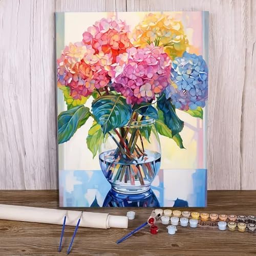 MaiMMaledy Paint by Numbers Kit for Adults Beginners 12Wx8L inch Canvas Pictures with Framed Drawing Painting Works with Wooden Triangle Easel Acrylic Pigment Hydrangea - Image 6