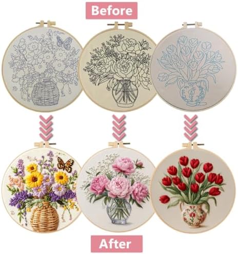 LYMIGER 3 Packs Embroidery Kit for Adults, Embroidery for Beginners (Vase) - Image 2