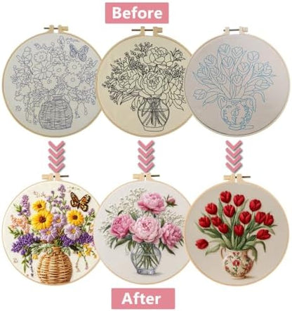 LYMIGER 3 Packs Embroidery Kit for Adults, Embroidery for Beginners (Vase) - Image 2