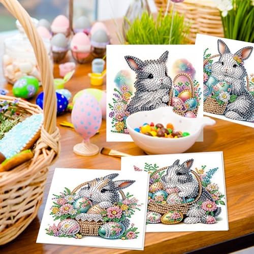 6pcs Diamond Painting Kit Greeting Card, Rabbit 5D DIY Diamond Handmade Holiday Greeting Card with Envelope, Christmas Gift Congratulations - Image 4