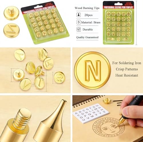 Wood Burning Tips Letters Set, Alphabet Template Branding tip for Embossing and Carving Crafts Carving Iron Paste Tool Adult Embossing Beginner DIY 28Pcs - Image 6