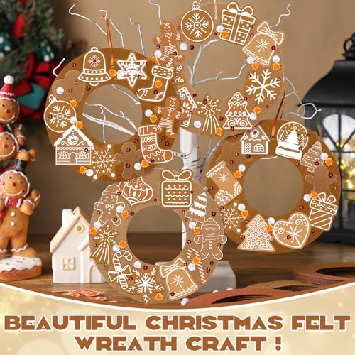 472 Pcs DIY Christmas Craft Kits Xmas Tree Wreath Craft Gingerbread Men Bell Snowflakes Wreath Arts Christmas Hanging Ornaments with Gingerbread Houses Gift Boxes Sticker for Xmas Indoor Outdoor Decor - Image 4
