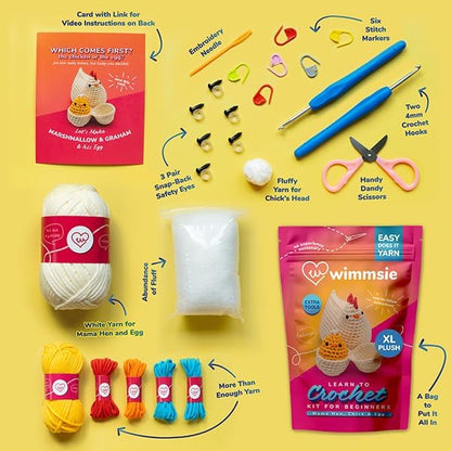 Wimmsie Crochet Animal Kit for Beginners - Easy Beginner Crochet Kit for Kids - Gift for Mom - Amigurumi Chicken Chick & Egg - 3 Kawaii Stuffed Animals - Cute DIY Yarn Plush - Image 3