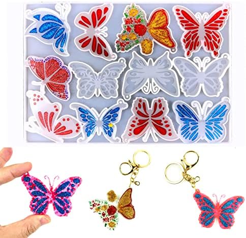 ID Tags for Butterfly Keychain Key Rings Earrings Silicone Resin Mold Varieties Butterflies Shaped Epoxy Silicone Casting Molds for Pendant Ornament, 3D DIY Making Keychain Decor Crafts by Qinlunuho