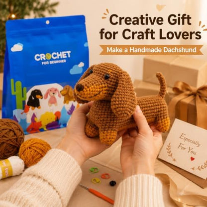 Nikolle Dachshund Crochet Kit for Beginners, Amigurumi Animal Craft Kit - Image 4