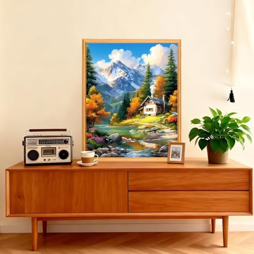 AIRDEA Landscape Paint by Numbers for Adults 16x20in Mountains and Rivers Painting by Number Kits for Beginner Frameless Easy Acrylic Oil Painting on Canvas with Paints and Brushes - Image 2