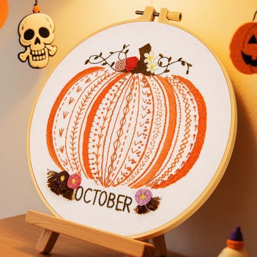 Easy Beginners Embroidery Stitches Practice Kits for Adults, Fall Pumpkin Embroidery Starters Kits for Beginners to Learn 26 Stitches, Autumn Hand Embroidery Set Craft for Women & Video Tutorial by Unknown