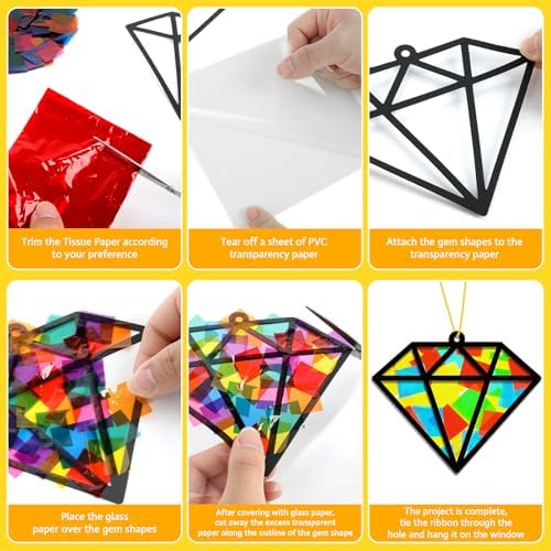 Lonfliness 32Sets Jewel Suncatchers Ornaments Kit DIY Window Stained Glass Effect Paper for Sun Catchers Craft Home Decor Creative Art Projects Activity Birthday Gift - Image 3