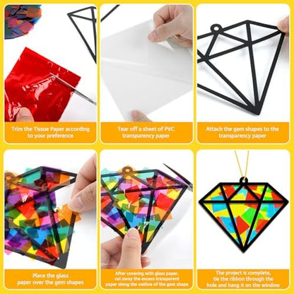 Lonfliness 32Sets Jewel Suncatchers Ornaments Kit DIY Window Stained Glass Effect Paper for Sun Catchers Craft Home Decor Creative Art Projects Activity Birthday Gift - Image 3