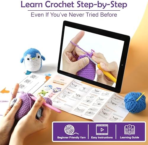 A-URA Learn to Crochet Kit for Beginners Kids and Adults, Premium 4 Animal Pattern Beginner Crochet Kits with Easy Tube Yarn & Step-by-Step Video Tutorials (Forest Friends–Standard Size) - Image 2