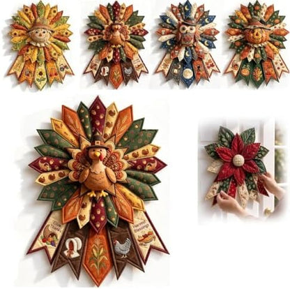 TREBIN 2026 DIY Quilted Halloween Pumpkin Door Hanger Kit, Wreath Patchwork Bow Sewing Kit, Fabric Sewing Craft for Adults & Beginners, Fall Wall Decor, Seasonal Holiday Gift (Turkey) - Image 6