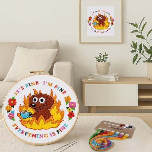 Nuberlic Cute Dog Embroidery Kits for Beginner Adults Cross Stitch Kit with Funny Animal Pattern Include Cloth Hoops Threads Needles - Image 2