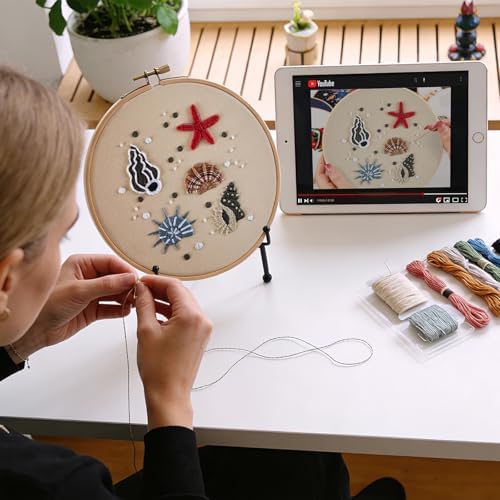 Beach Embroidery Kits for Beginners Adults, Coastal Hand Embroidery Set Needlepoint Kits, Stamped Cross Stitch Kits for Beginners Adults, 2 Embroidery Hoops, Fabric, Thread (Attached Video Tutorial) - Image 4