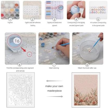Paint by Numbers Kit for Adults Beginner Art Decor Blush Rose Meadow - Image 3