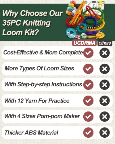 UCDRMA Premium Loom Knitting Kit 35PCS Beginners Long + Round Knitting Loom Kit with Yarn, Instructions & Pom Pom Maker, Quick Yarn Loom Set Scarf/Socks/Hat Loom Crochet Kit for Family - Image 4