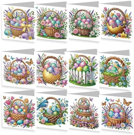 12 Packs Diamond Art Cards Kit, Diamond Painting Greeting Cards with Envelopes, DIY Card Making Kits for Adults, Gifts for Families, Friends, Partners (Easter Eggs) by Unknown