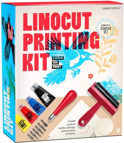 Linocut Printing Kit - Stamp Making Carving Tools - Crafts for Adults - Easter Unique Gifts - Teen Boy Gifts - Birthday Gift Ideas for Women - Hobbies DIY Kits for Adults, Boys, Girls, Women, Men by Craft+Culture