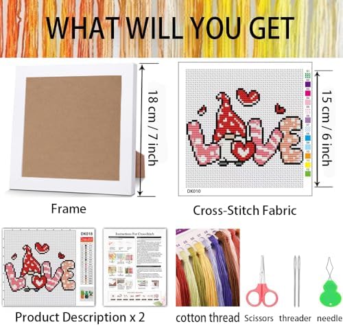 Tiwabb Gnome Stamped Cross Stitch Kits for Adults Beginners with Frame - Image 3