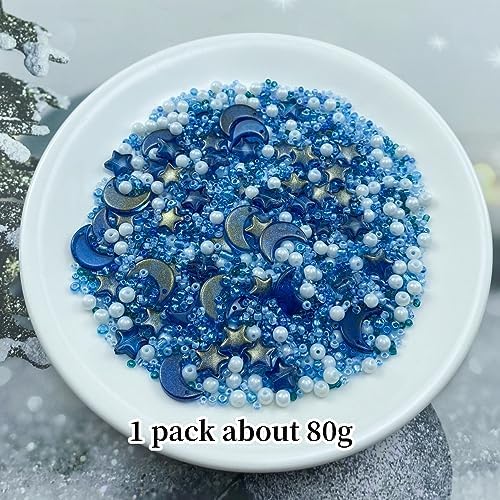 Assorted Glass Beads for Jewelry Making Multi Size Colors Glass Star Moon Seed Pearl Spacer Beads for Bracelets Necklace Earring Making(White Ink Blue) - Image 2