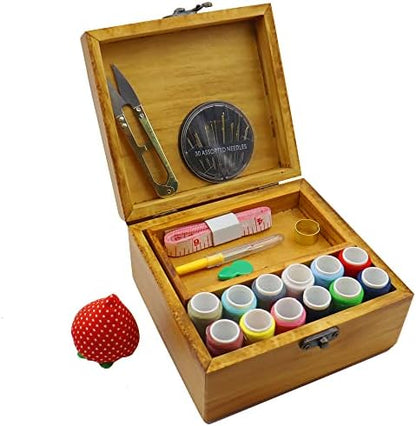 Flytreal Sewing Kit Small Box Basket, Wooden Hand Home Sewing Repair Tool Kit, Beginner Universal Sew Kit Accessories for Women, Men, Adults, Girls, Kids - Image 5