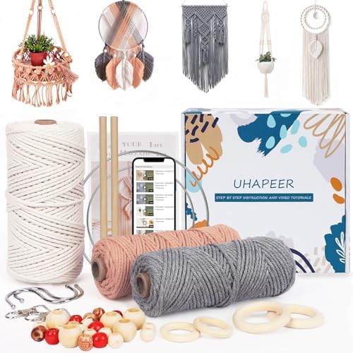 UHAPEER Macrame Kits for Adults Beginners with 656 Feet 3 mm Cotton Cord by UHAPEER