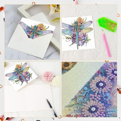 AiYuanzsh 6 Pack Diamond Art Greeting Card Kits with Envelope – Dragonfly Design Floral Crystal Rhinestone Birthday & Holiday Cards, DIY Postcards for Christmas, Thanksgiving, and Gifts - Image 4