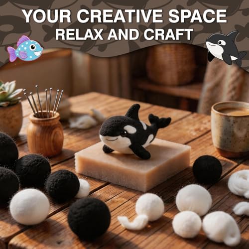 DIY Needle Felting Kit Cute Orca Killer Whale – Needle Felting Starter Kit with Fiber Roving, Needles, Felting Pad & Instructions | Felted Ocean Animal Kit for Beginners Adults | DIY Craft Gift - Image 6