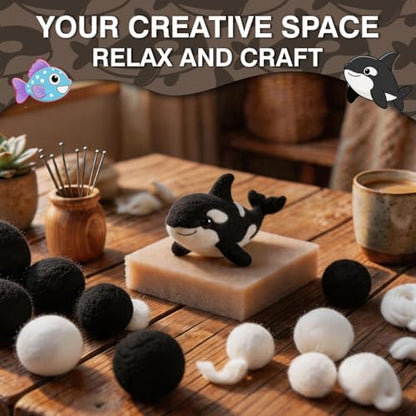 DIY Needle Felting Kit Cute Orca Killer Whale – Needle Felting Starter Kit with Fiber Roving, Needles, Felting Pad & Instructions | Felted Ocean Animal Kit for Beginners Adults | DIY Craft Gift - Image 6