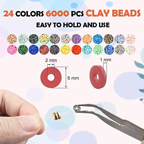 Lynnmos Clay Beads 8500 Pcs 2 Boxes Bracelet Making Kit - 24 Colors Polymer Clay Beads for Bracelet Making Set - Heishi Disc Beads for Jewelry Making kit with Charms and Gift Pack for Girls - Image 2