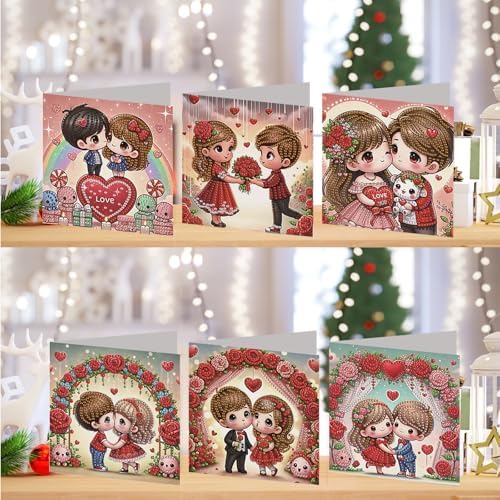 6PCS Valentine's Day Diamond Art Painting Greeting Cards, DIY Kit - Image 2