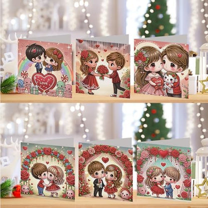 6PCS Valentine's Day Diamond Art Painting Greeting Cards, DIY Kit - Image 2
