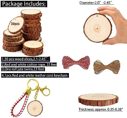 SENMUT Natural Wood Slices 30pcs 2.0"-2.45" Predrilled Wood Circles for Crafts Christmas Wood Slices for Crafts Round Wooden Discs DIY Wood Ornament - Image 3